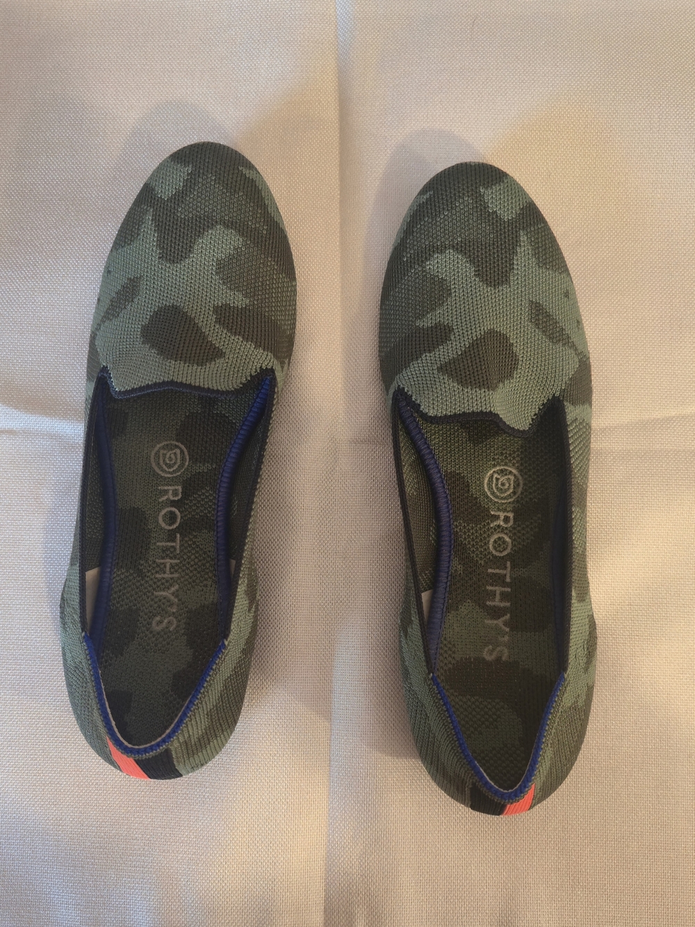 Rothy's Camo Slip-On in Green with Blue Trim